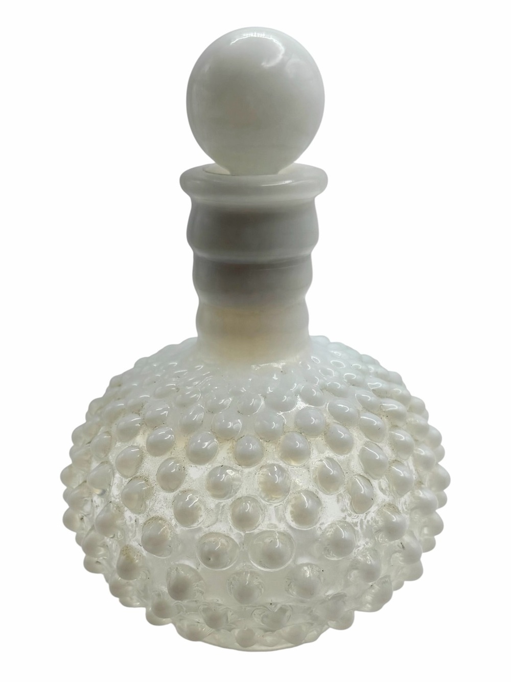 Vintage Fenton-Style Hobnail Milk Glass Perfume Bottle with Stopper
